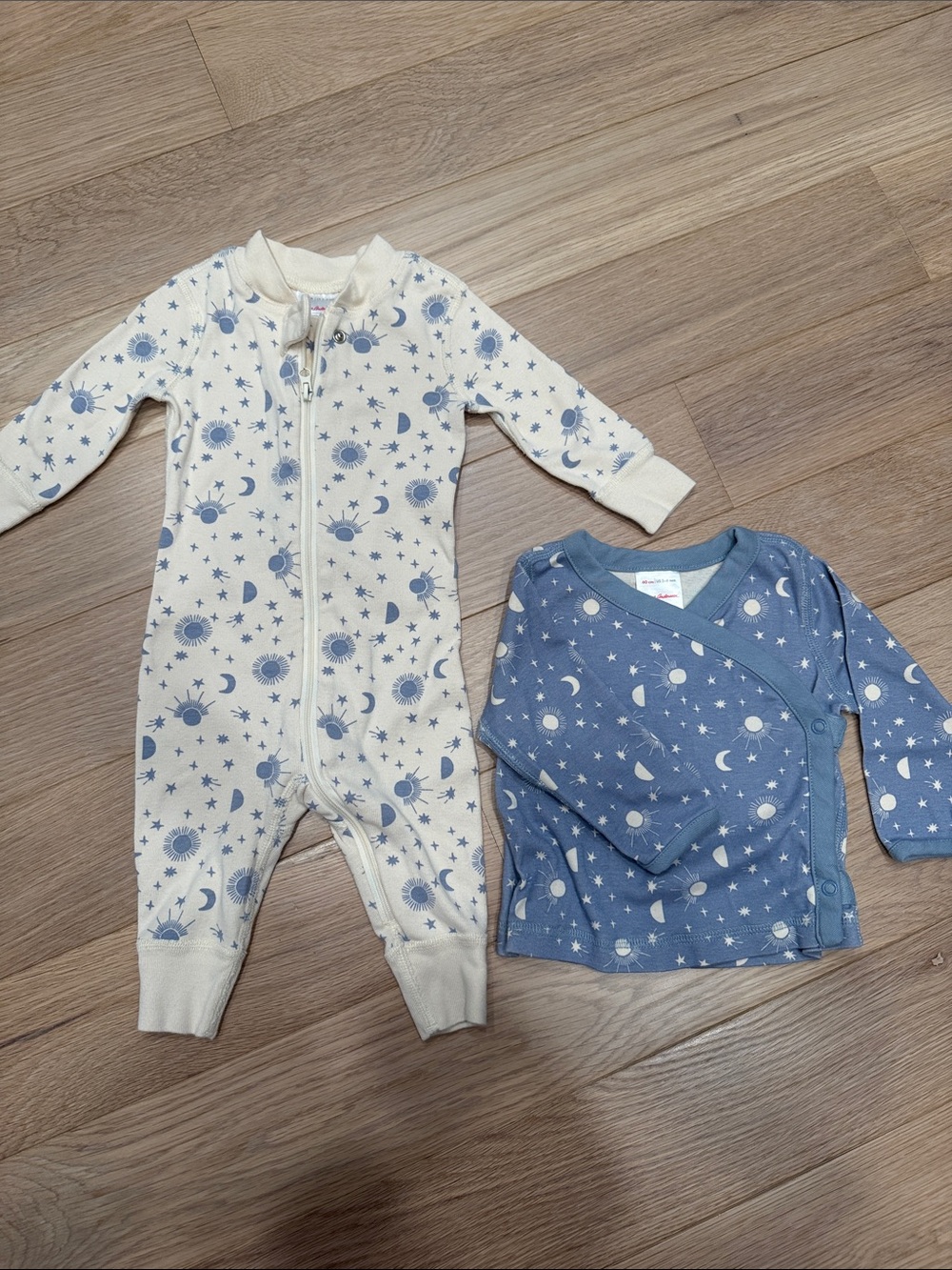 Hanna Andersson Moon & Star Matching Bodysuit Set - Cream & Blue